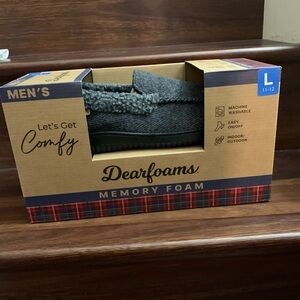New Dearfoams Men's Memory Foam Comfy Black Slippers Size L (11-12)